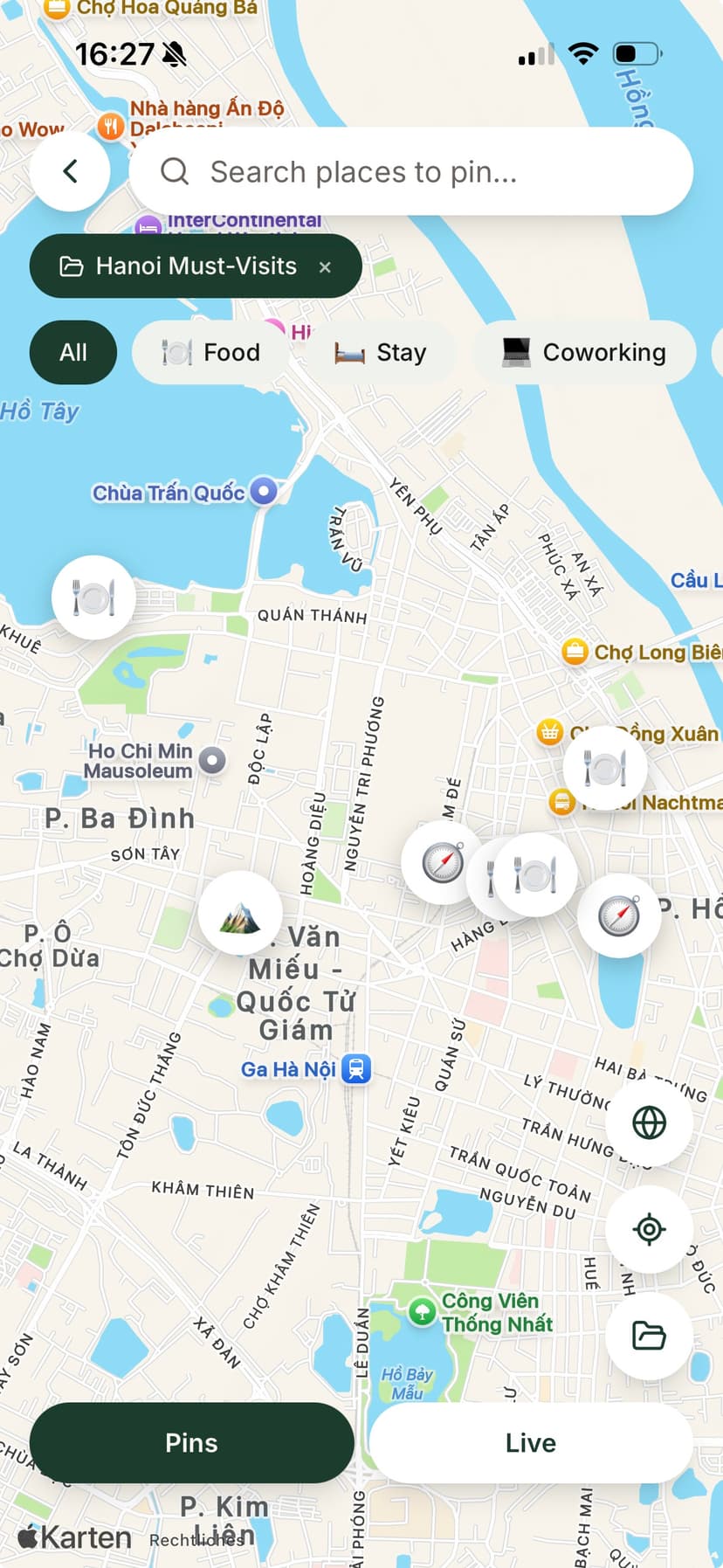 ONVA shared travel map with journey pins
