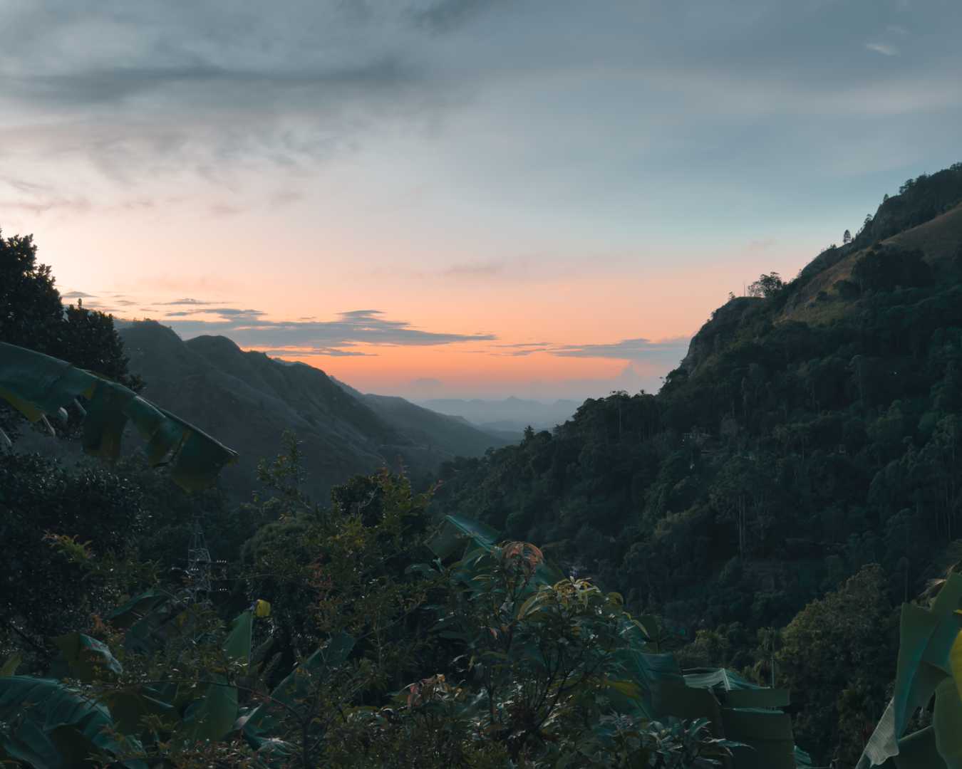 Ella town nestled in Sri Lanka hill country with tea plantations