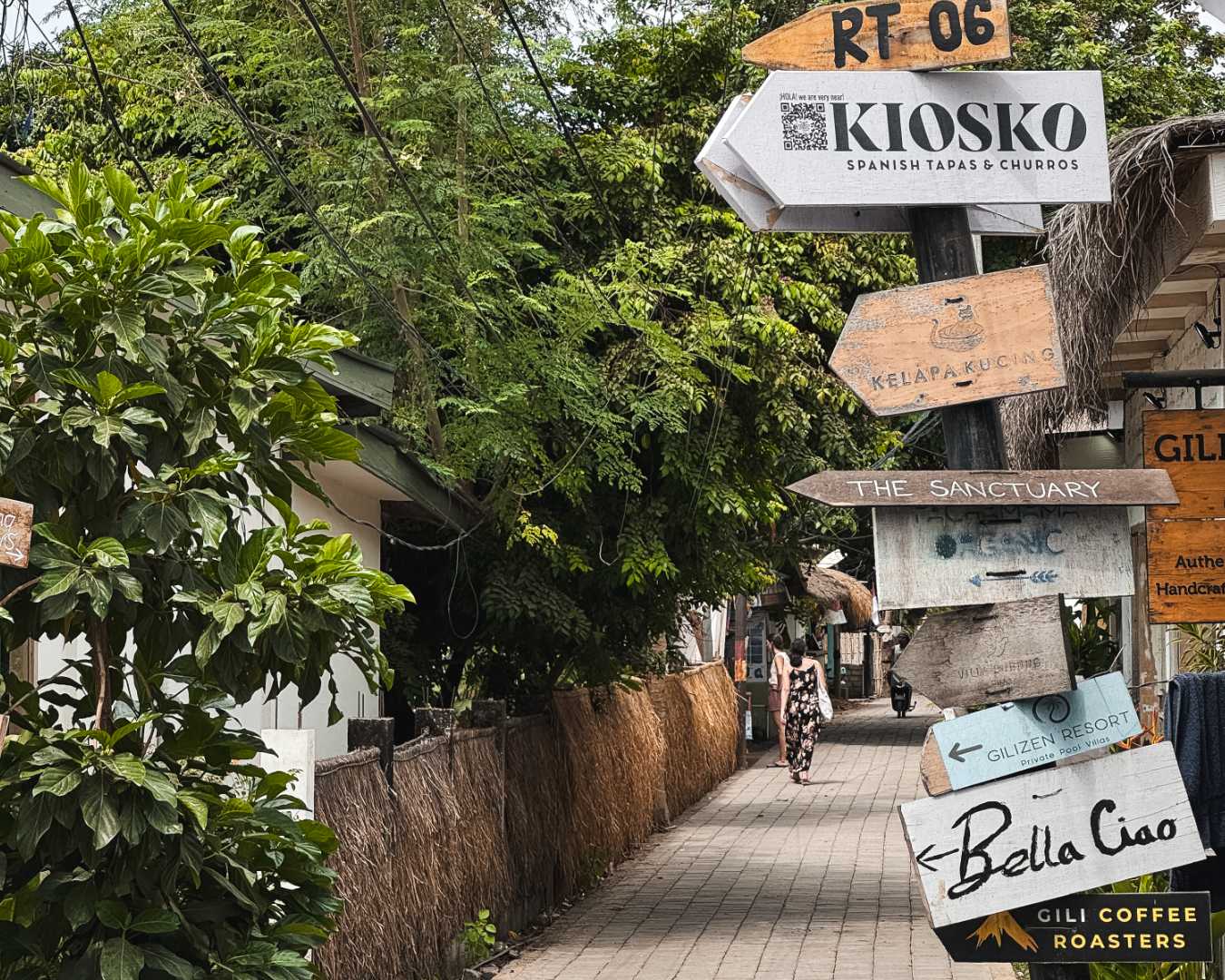 Turquoise water and beachfront path on Gili Air island Indonesia